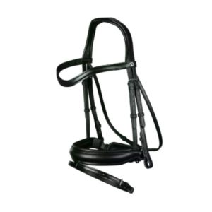 Dy'on Dressage Collection Flat Leather Matte Medium Crank Noseband Bridle With Flash