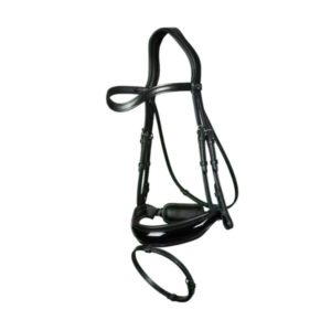 Dy'on Dressage Collection Flat Leather Patent Large Crank Noseband Bridle with Flash