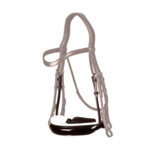 Dy'on Dressage Collection Flat Leather Patent Large Crank Noseband With White Padding