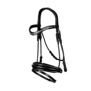 Dy'on Dressage Collection Round Leather Matte Medium Crank Noseband Bridle with Flash