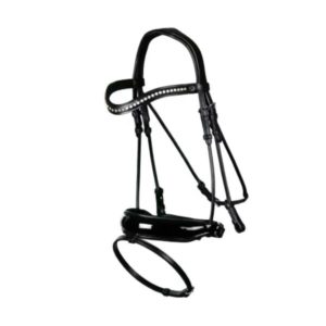 Dy'on Dressage Collection Round Leather Patent Large Crank Noseband Bridle with Flash