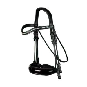 Dy'on Dressage Collection Round Leather Patent Large Crank Noseband Double Bridle