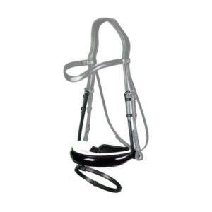 Dy'on Dressage Collection Round Leather Patent Large Crank Noseband With White Padding and Flash