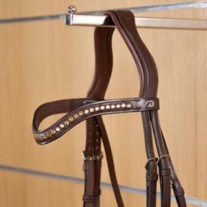 Dy'on Dressage Collection Flat Leather Gold Swarovski V-Shaped Browband